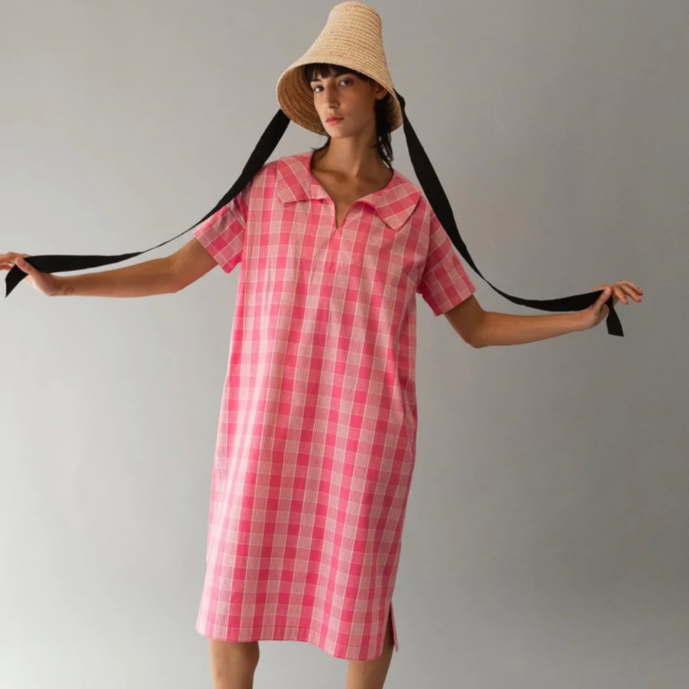 Caron Callahan ARTHUR DRESS bubblegum plaid sml